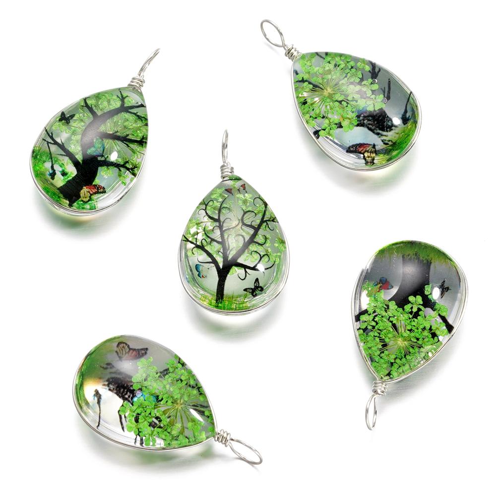 

5pcs/lot 18.5*34mm Crystal Glass Real Dried Flower Water Droplet Pendants for DIY Handmade Jewelry Bracelet Necklace Accessories 5pcs зелёный