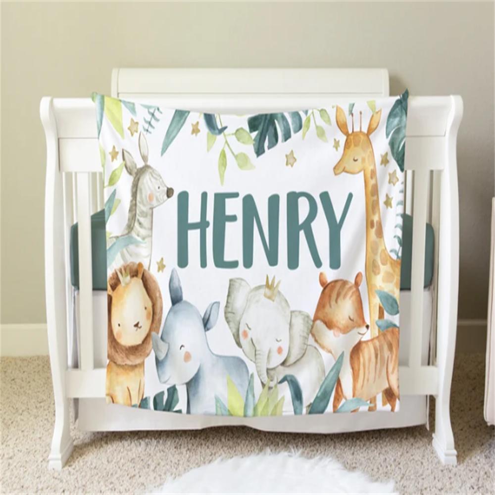 Textilien Unisex Infant Coral Safari Blanket, Personalized Baby Blanket Gift, Toddler Blanket, Jungle Nursery Decor, Toddler Birthday Gift, Safari Theme Cm