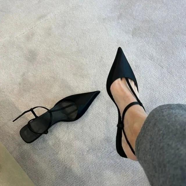Women's Sandals 2025 New Pointed Triangle Coarse Heel Simple Sandals Comfortable Low Heel Sexy Sandals Large High Heels