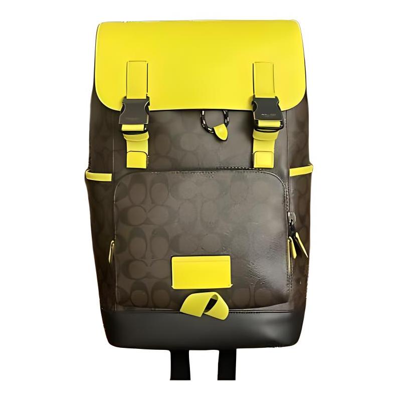 COACH backpack Track 27 Logo Logo Classic Presbyopic Flap Drawstring Multi-Function Bag Canvas with Leather Large Men's Lemon Yellow and Brown