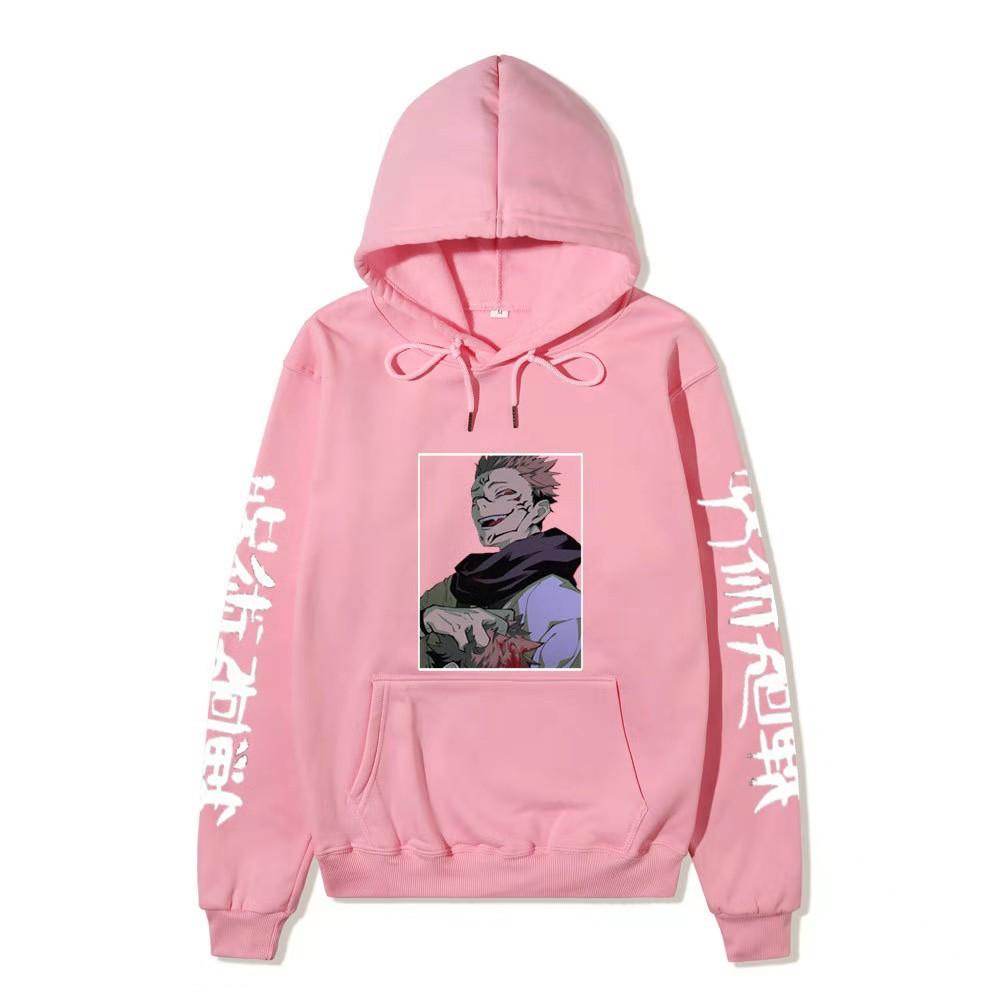 Jujutsu Kaisen Ryomen Sukuna Hoodie Unisex Fleece Sweatshirt Dual Sleeve Vertical Japanese Text Anime Color Character Pullover