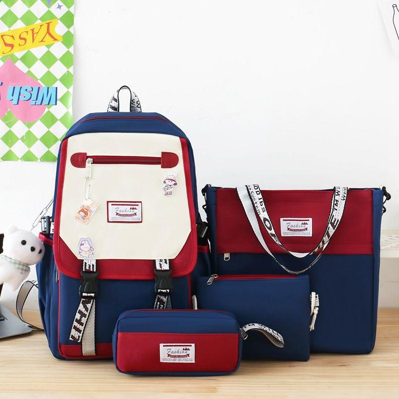 

4PCS Schoolbag Female New High School High-capacity Female Backpack Junior High School Pupil Backpack