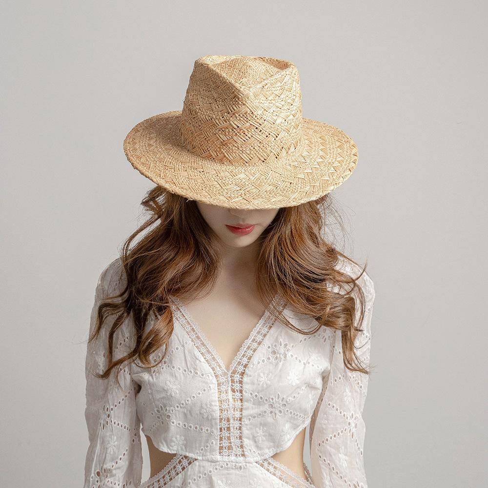 Spring and Summer New Hot-selling Fashion Casual Hand-woven Pattern Wide-brimmed Treasure Grass Jazz Hat Outdoor Sunshade Straw Hat Tide