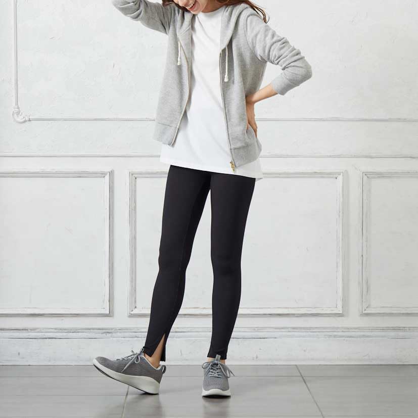 Gunze RIZAP Style Up Slit Mogul RZL102 Leggings, 10-Length, Hem, Women's, Gray,