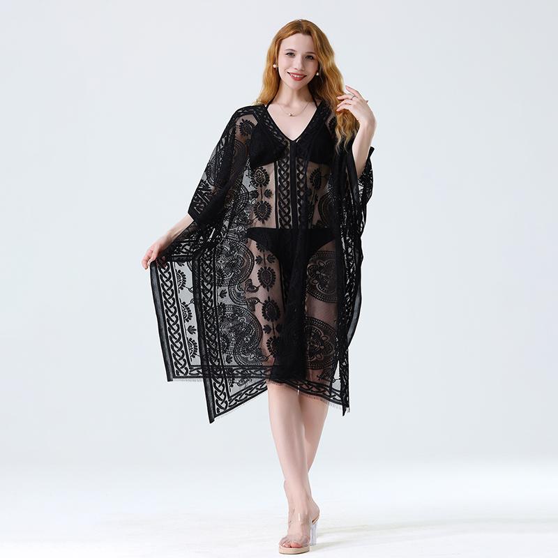 

Пляжное платье-накидка кружевная белая сексуальная длинная накидка женский купальник бикини туника длинные парео халат пляжная одежда наряд 100x90cm