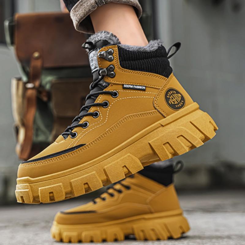 Men's Boots Fashion Motorcycle Boots Winter High Top Sneakers Plush Warm Cotton Shoes for Men Non Slip Hiking Boots Botas Hombre