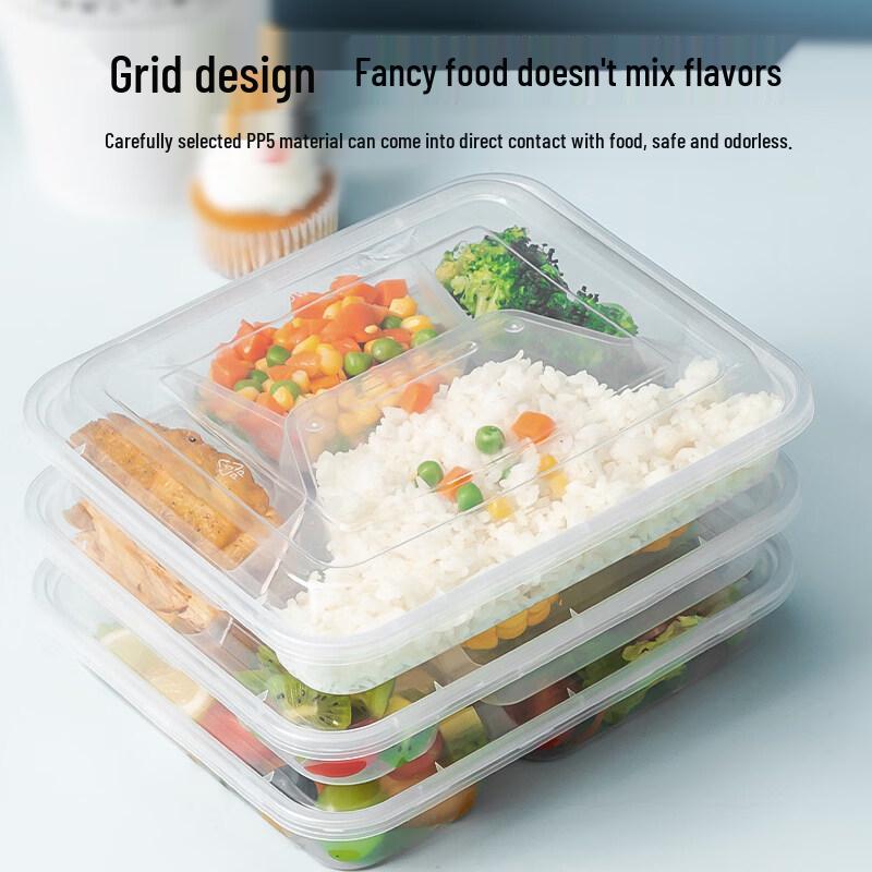 ZISIZ 1000ml Disposable 4-Compartment Plastic Lunch Box