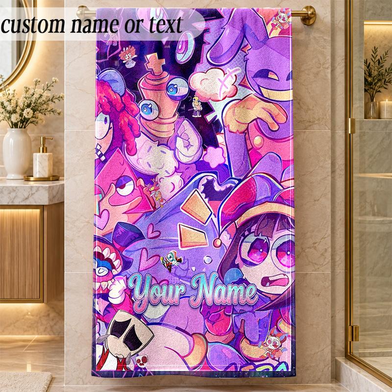 Beach TowelThe Amazing Digital Circus Custom Name Text Personalized Soft Towel for Beach Pool Indoor Home Decor Gift