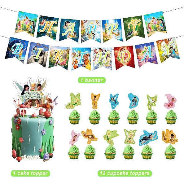 Bell Birthday Party Decorations, Fairy Themed Party Suppliers with Happy Birthday Banner, Cake Cupcake toppers, Latex Balloons Hanging Swrils