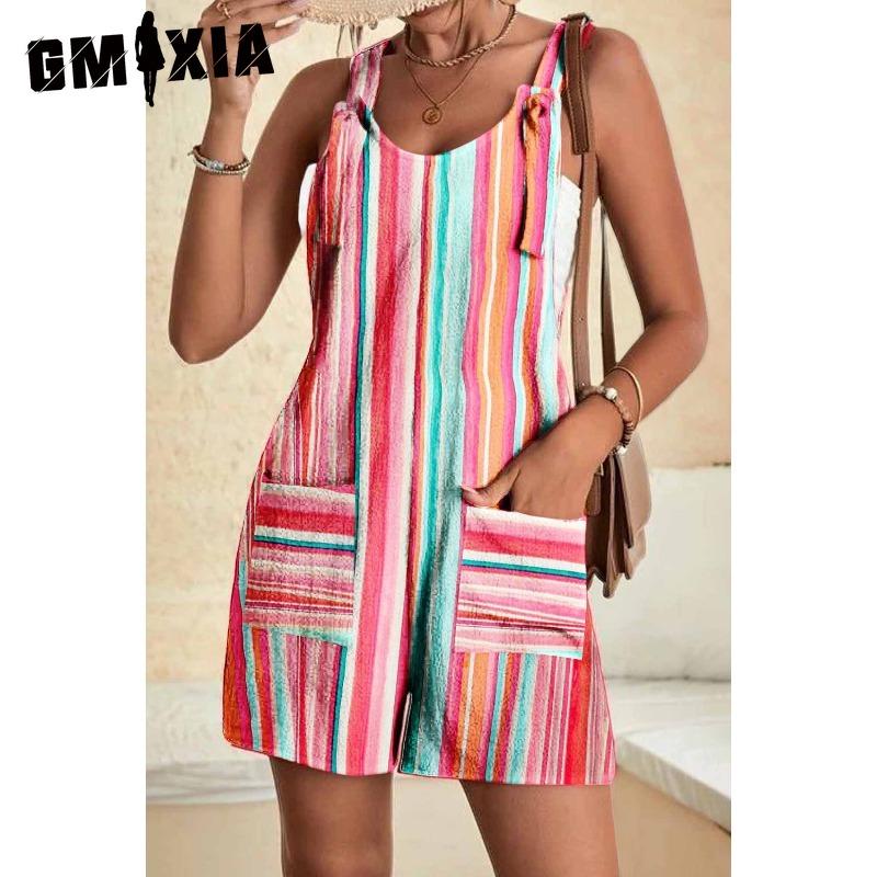 

GMXIA Женская Мода Повседневный Однотонный Принт Летний Весенний Без рукавов Брюки на подтяжках Комбинезоны и Ромперы XXXXXL разноцветный