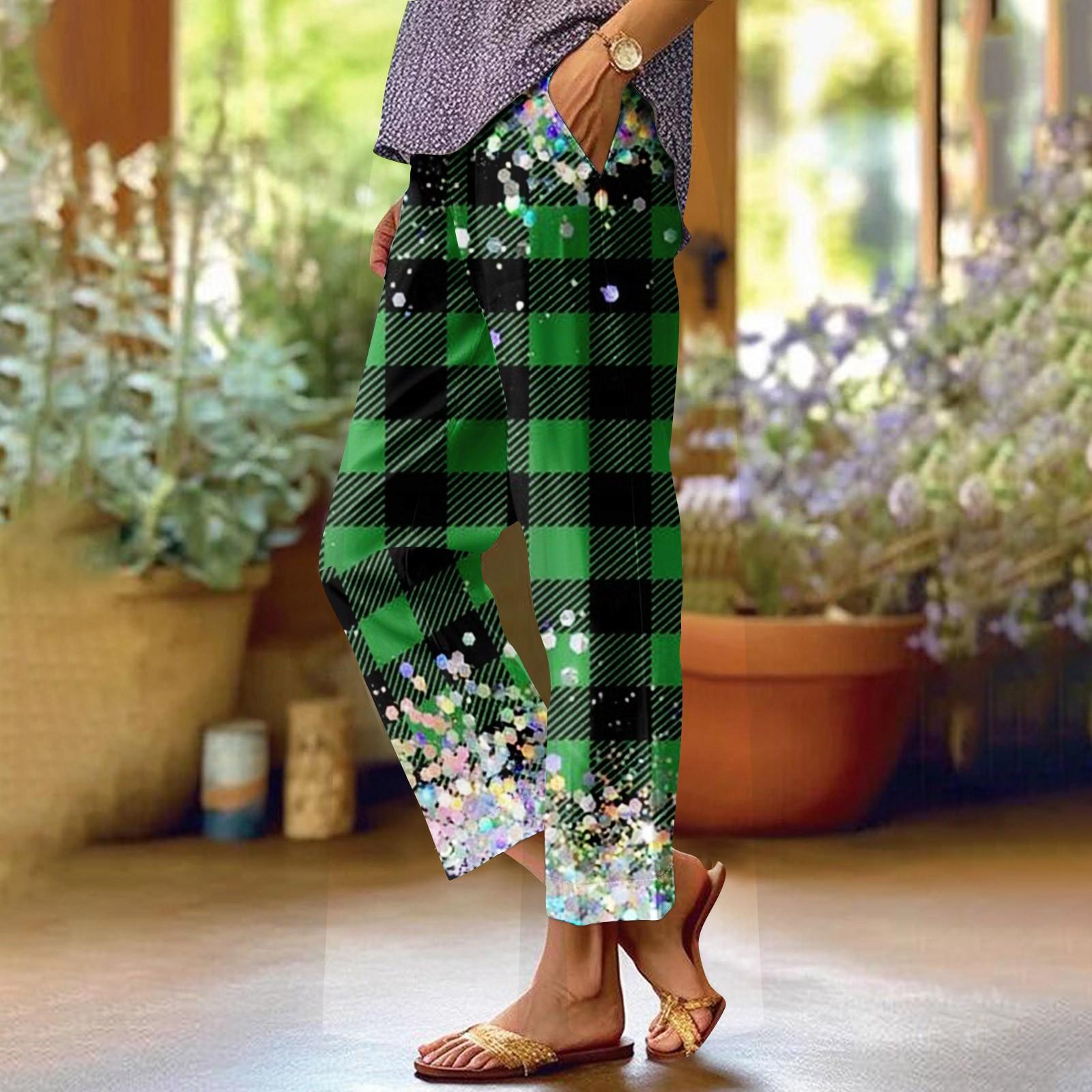 

Женские модные повседневные брюки с прямыми карманами и эластичной талией с рождественским принтом XXXXL