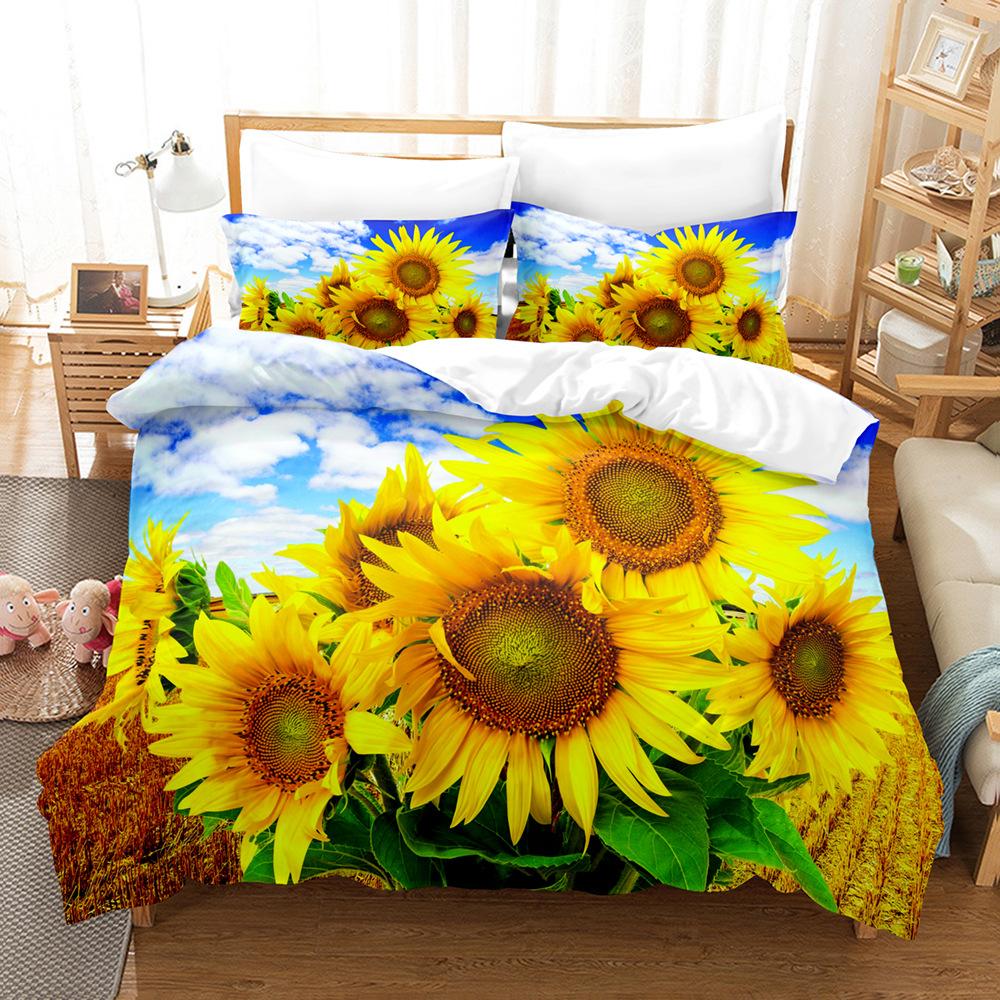 3D Digital Printing Bedding Four-piece Set Three-piece Set Sunflower Bed Sheet Quilt Pillow