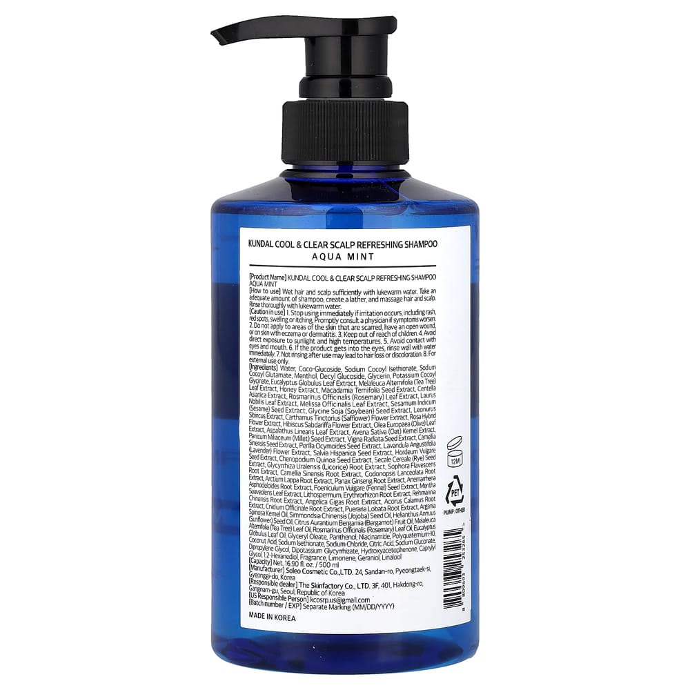 KUNDAL Cool & Clear Scalp Refreshing Aqua Mint Shampoo 500ml (16.9 Fl Oz)