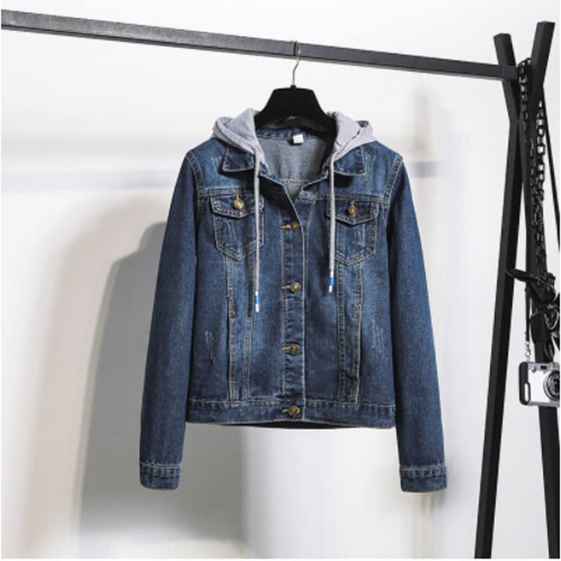 Damen Frühlings Herbst Koreanischer Stil Locker Lässig Kapuze Kurz Jeansjacke, Vielseitig Student Täglich Jean Oberteil Oberbekleidung