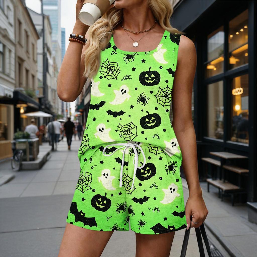 Womens Summer Casual Two Piece Set Sleeveless Square Neck Tank Top And Shorts With Pockets Lightweight Comfortable Fit