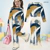 Girls Abstract Printed Round Neck Long Sleeve Top And Flared Pants Two Piece Set