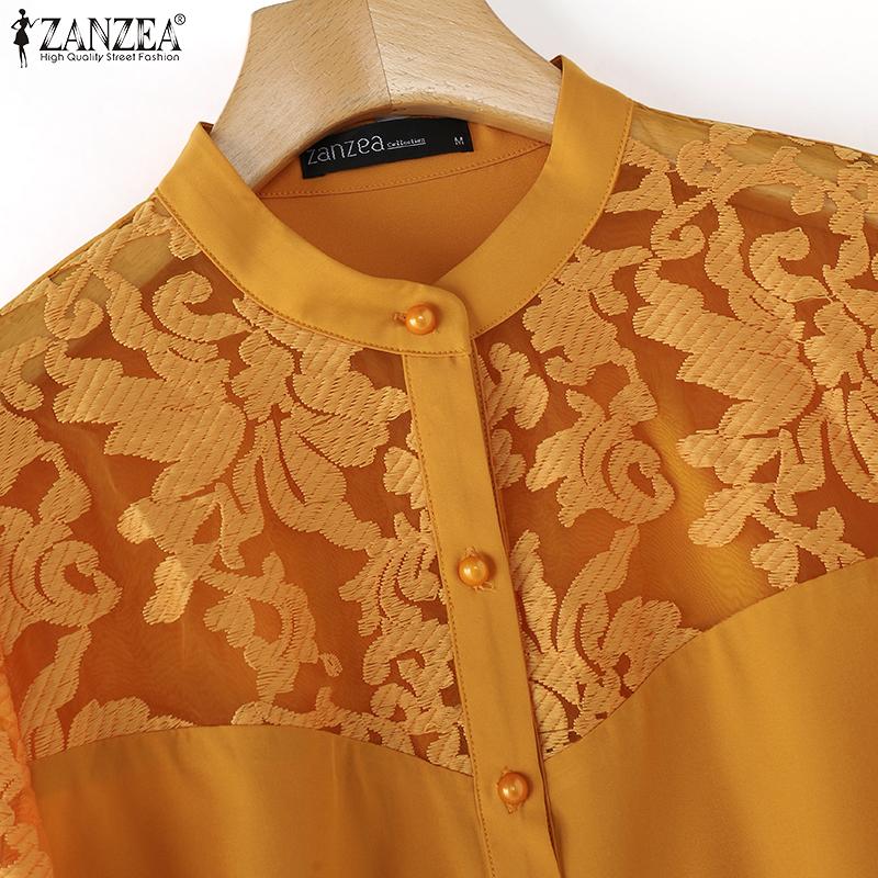 ZANZEA Dámské vintage tričko s dlouhým rukávem a kulatým výstřihem a lucernou