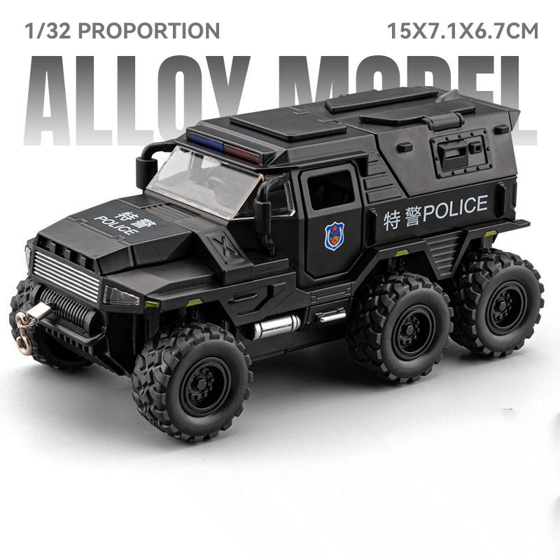 1:32 Conqueror Legierung Polizei Explosionsgeschützte Fahrzeuge Diecast Metall Geländepanzer Fahrzeugmodell Sound Licht Kinderspielzeug Geschenk