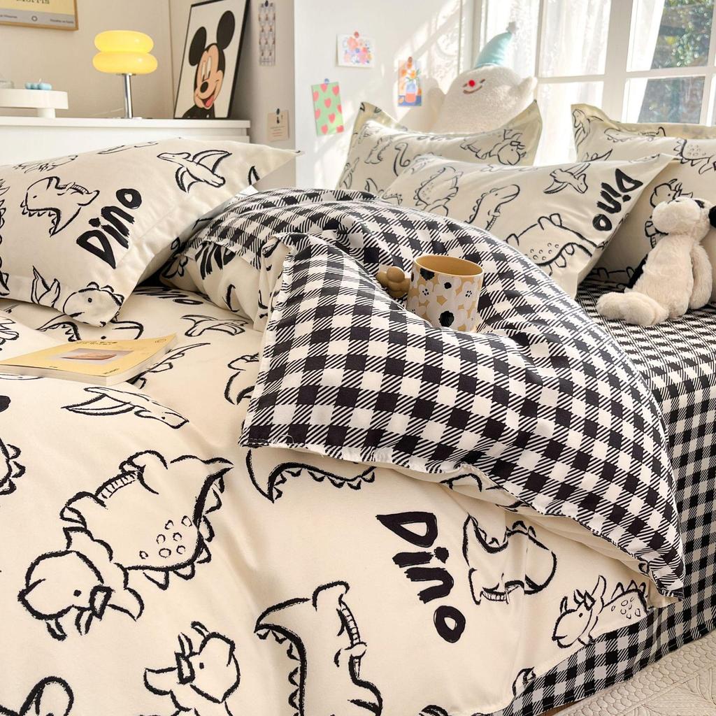 Four-Piece INS Style Cartoon Bedding Set: A-Class Single Duvet Cover, Universal for All Seasons