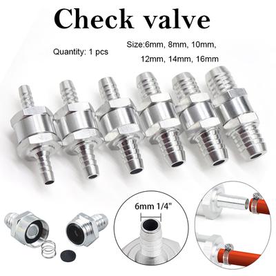 Valve unidirectionnelle en alliage d'aluminium, 1 pièce, 6/8/10/12/14/16mm, taille 6mm, clapet anti-retour de carburant, ajustement unidirectionnel, raccord de tuyau de carburateur