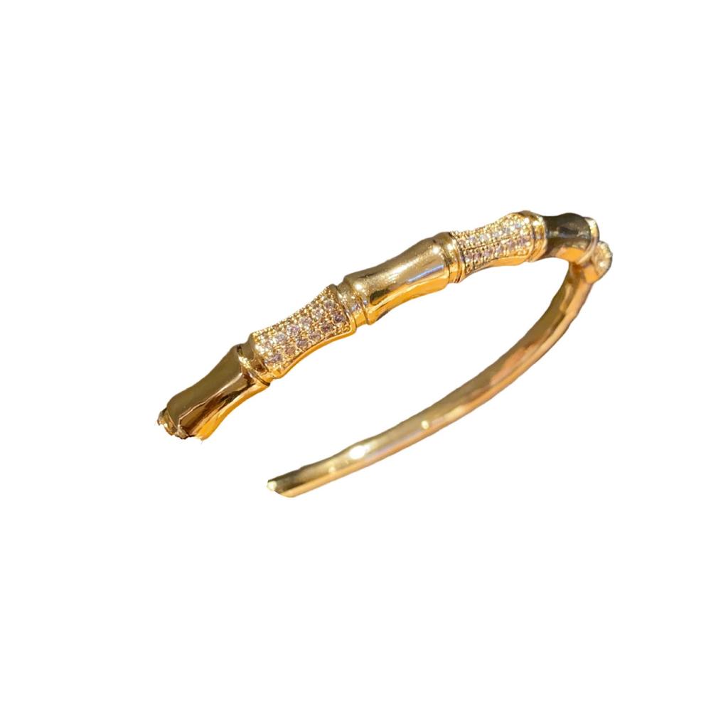 18K Gold Plated Zircon Bamboo Bracelet – New Chinese Style, Fashionable & Versatile with a Light Luxury Feel.