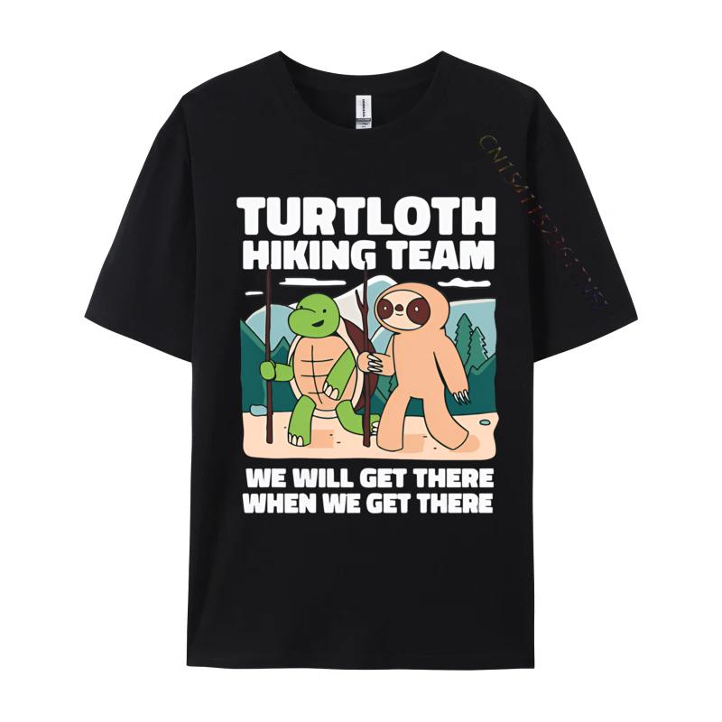 Funny Turtle And Sloth Hiking Camping T Shirt Men Tee Premium Cotton Anime Printed Tshirts Oversize Top Tees