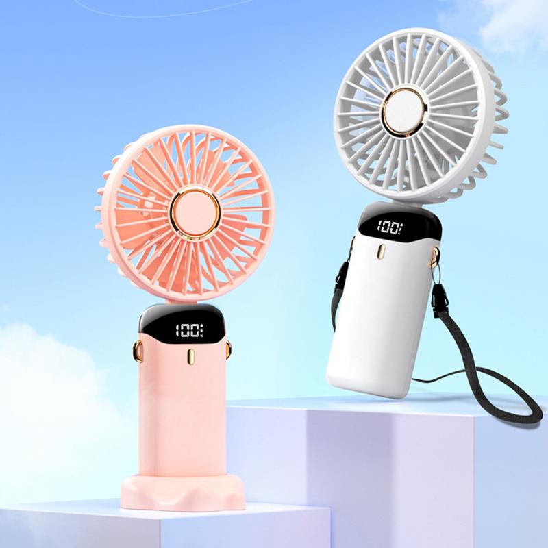 Usb El Tipi Mini Fan Katlanabilir Taşınabilir Boyundan Askılı Fanlar 5 Hızlı Usb Şarj Edilebilir Fan Telefon Standı ve Ekran ile