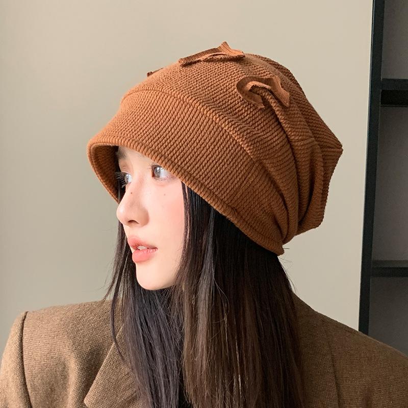 Korean Version of Baotou Hat for Women with Big Head Circumference Showing Face Small Cold Hat Retro Versatile Pile Hat Knitted Wool Hat