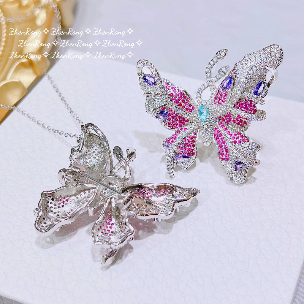 Foydjew Luxury Fntasy Brooch/Pendant Necklaces Two-wear Style Exquisite Lavender Purple Zircon Butterfly Rings Zircon Sets
