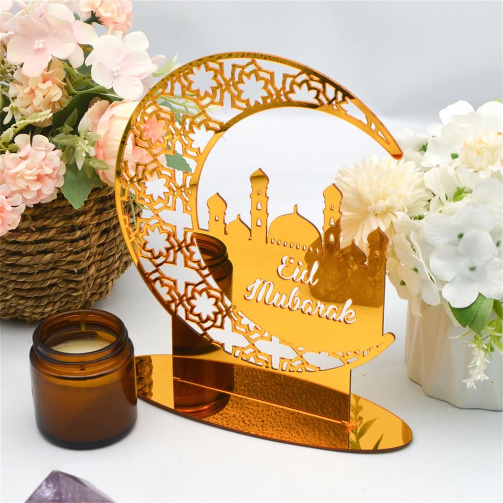 Acrylic Eid Table Ornament Unique Hollowed Out Moon/Sun Shaped Desktop Decoration Festive Home Party Ramadan Decor