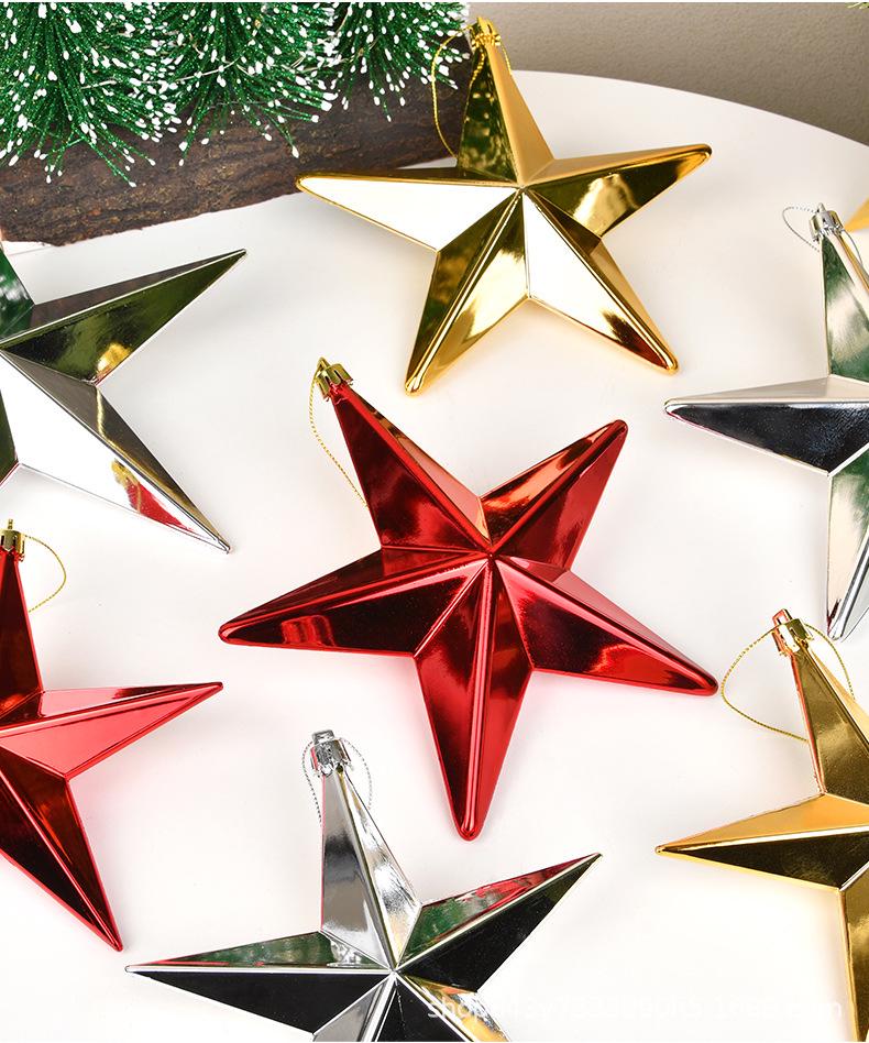 Shiny Electroplated Gold, Silver & Red Five-Pointed Star Christmas Tree Ornaments