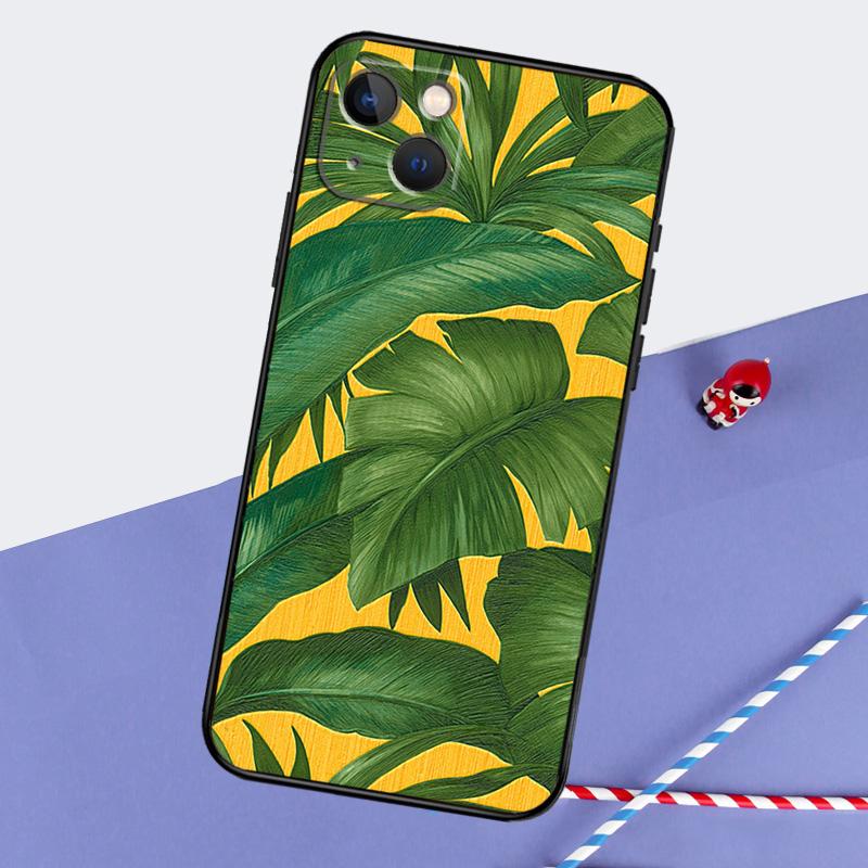 Tropical Leaves Banana Leaf Phone Case For iPhone 16 15 Pro Max 12 13 Mini 11 14 Pro Max XR 16 15 Plus 16e Cover Coque