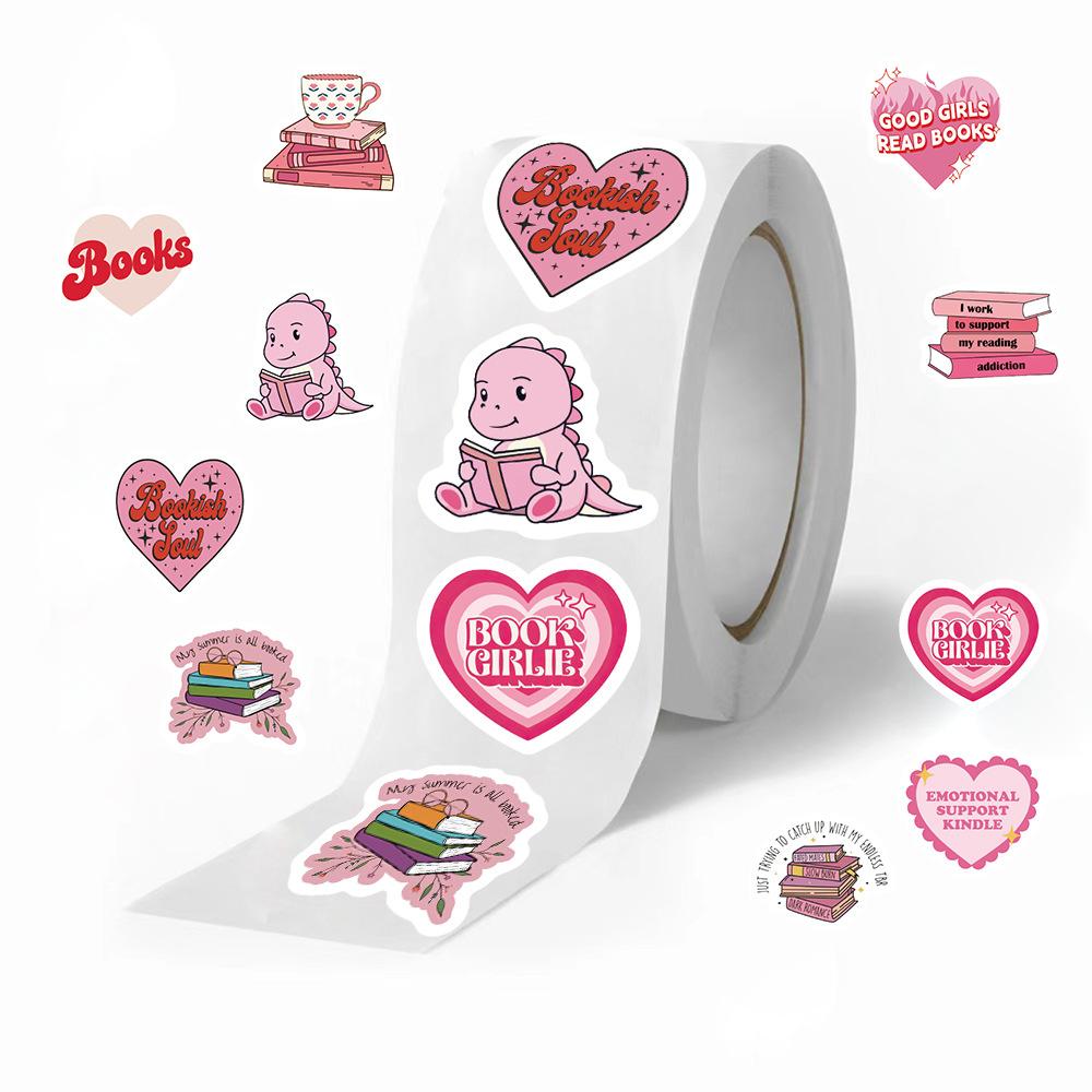 500 Pictures/roll Roll Sticker Tape Pink Reading Bookish Handbook Material Envelope Seal Sticker