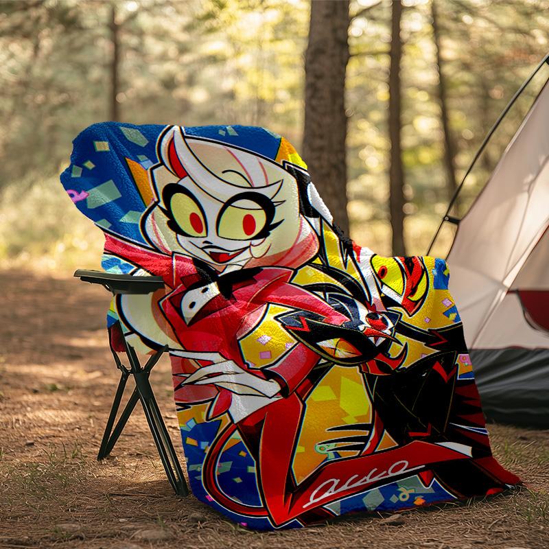Vibrant Devilish Hazbin Blanket Flannel Throw for Sofa, Indoor, Camping, Living Room, Office, Chair, And Bed Soft Birthday Gift