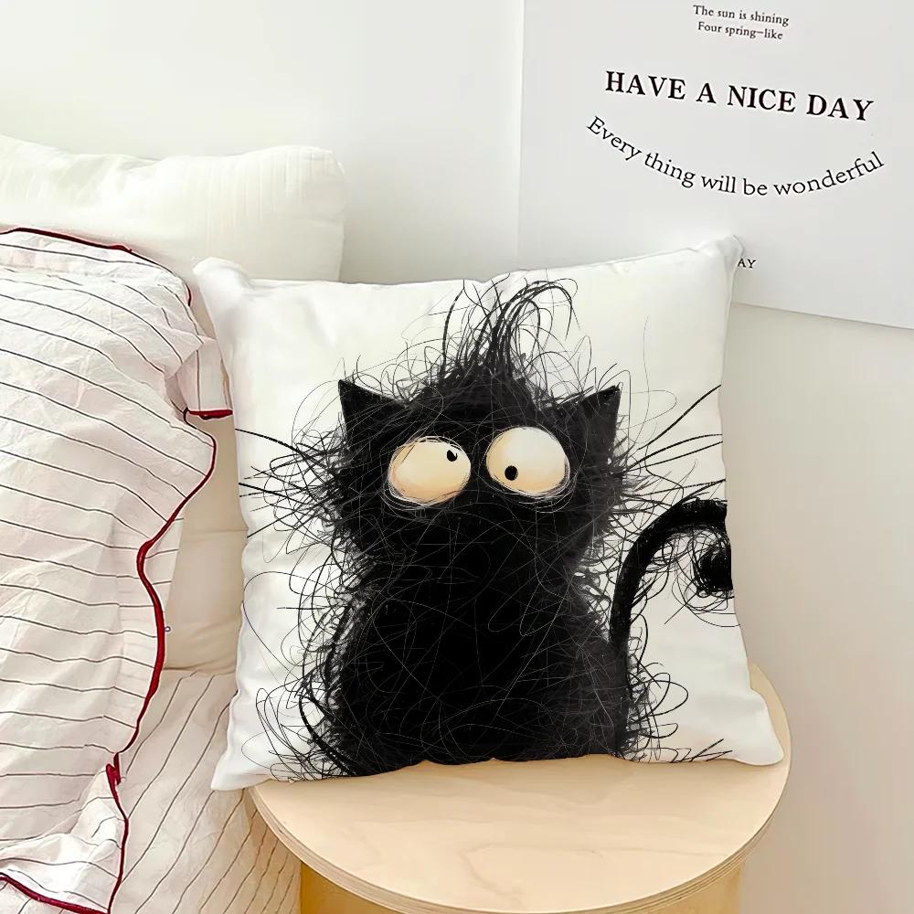 Cute Cat Printed Pillowcase Office Car Sofa Bed Cushion Cover Home Bedroom Decoration