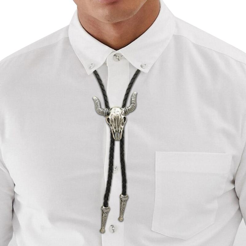 Vintage Bull Head Buckle Choker Necklace Black Leather Cord Necklace Fashion Jewelry Necktie Tie Pendant Necklace