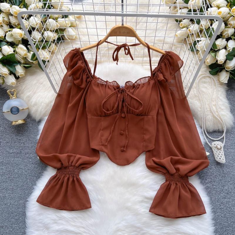 Pullovers Tops Women Strappy Crop Long Sleeves Backless Short Shirt Slim Pullover Tops
