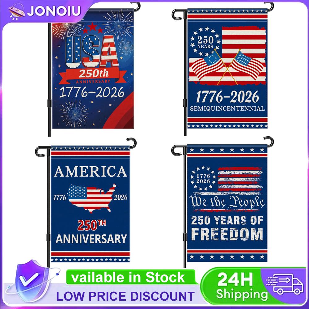 4PCS 250 Anniversary USA American Flag 12 X 18 Inch Patriotic Banner Patriotic Yard Sign for 4th of July Decorations