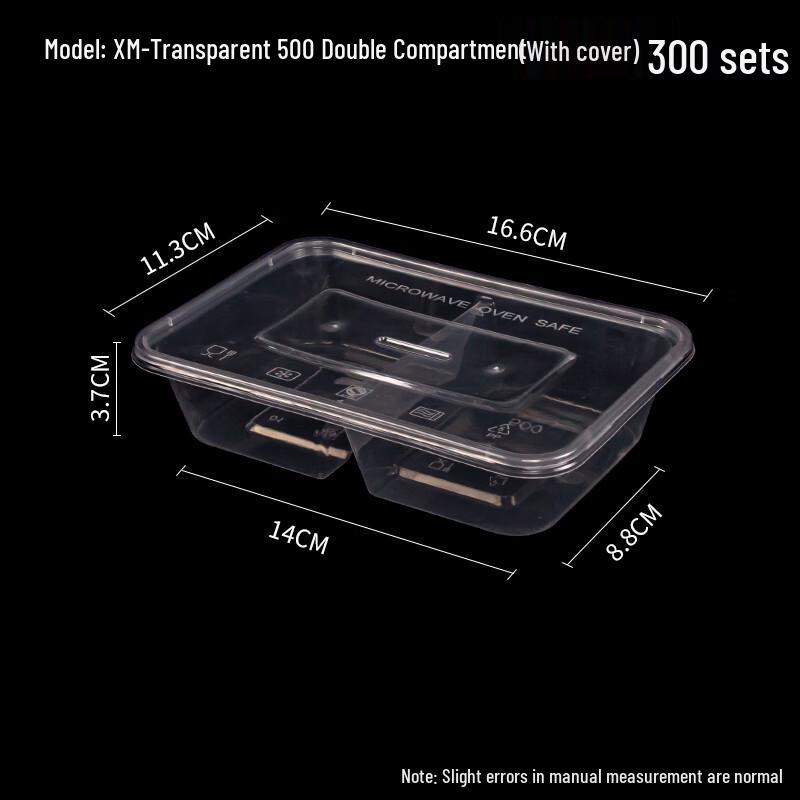 Disposable Dual-Compartment Plastic Takeout Lunch Boxes, 300 Count