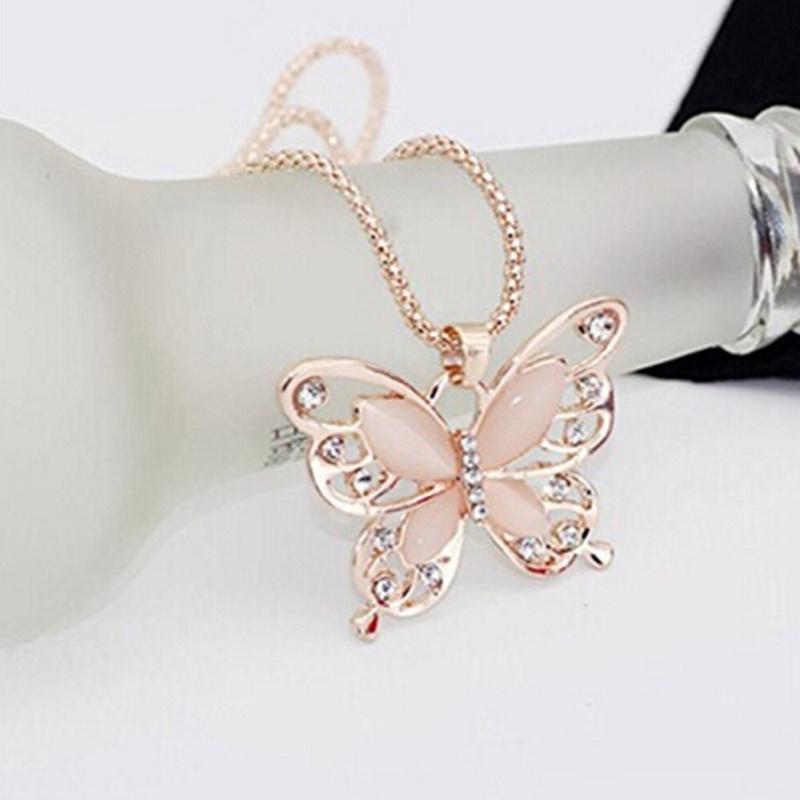 Fashion Women Butterfly Pendant Necklace Stylish Sweater Temperament Necklace