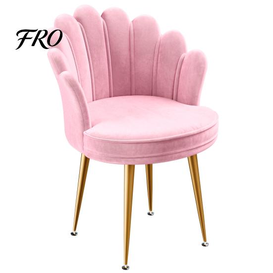 Living Room Accent Chair Velvet with Golden Metal Legs, Shell-shaped Backrest Vanity Armchair Armchair, Upholstered Guest for Home, Office