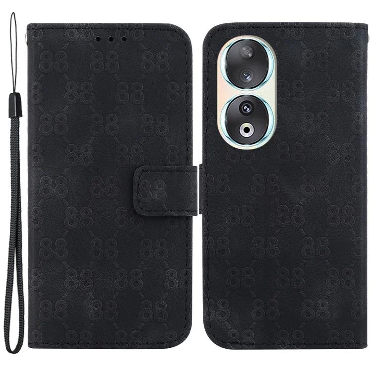 

Drop-proof Phone Case for Honor 90 Double 8-Shape Imprint Leather Wallet Stand Phone Cover