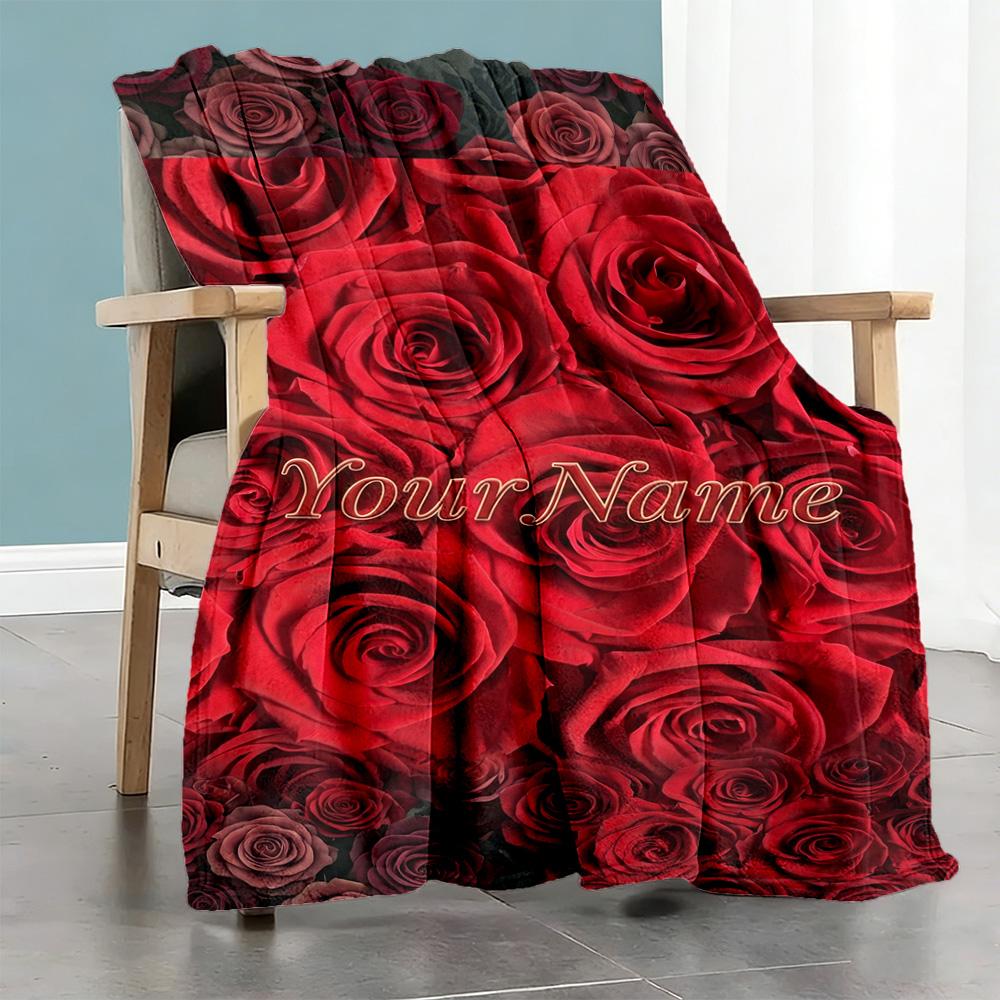 Rose Personalized Name Blanket Multi-purpose Customizable Blanket Soft Warm Cozy Suitable for Office Living Room Sofa Livingroom Four Seasons Universa