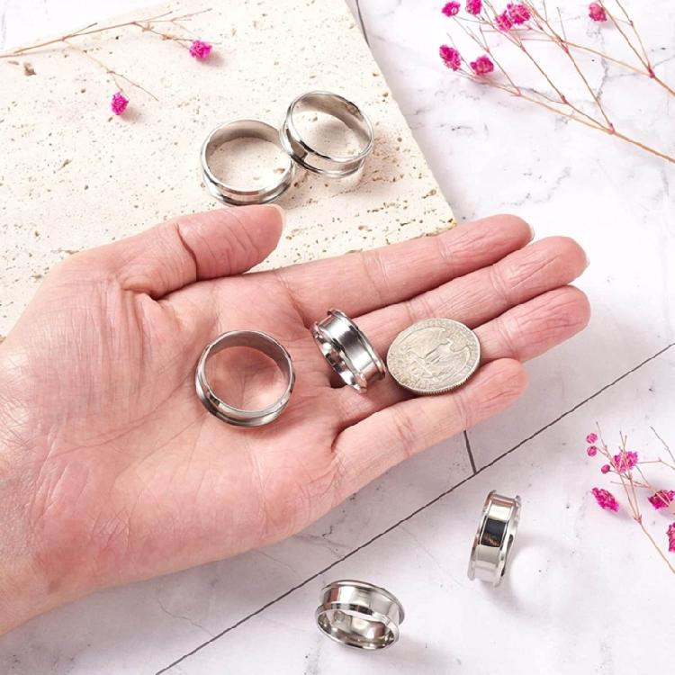 Set of 6 Grooved Finger Rings Fashionable Empty Rings DIY Rings Material