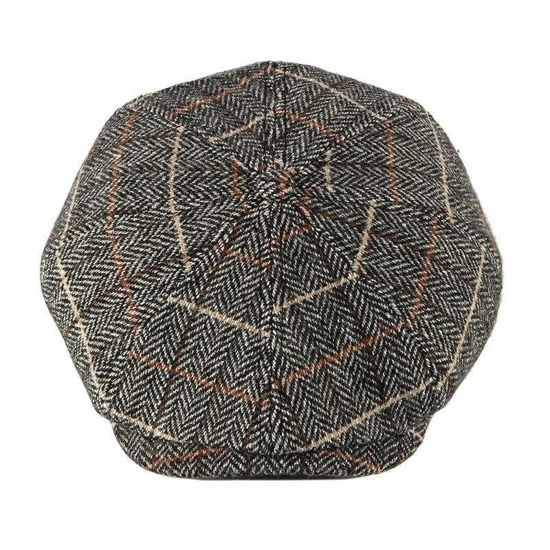 Kariertes Baskenmütze Herren Herbst Winter Wolle Britische Retro Zeitungsjunge Mütze Damen Achteckige Mütze Gatsby Paintsman's Cap Gorro Hombre Boina