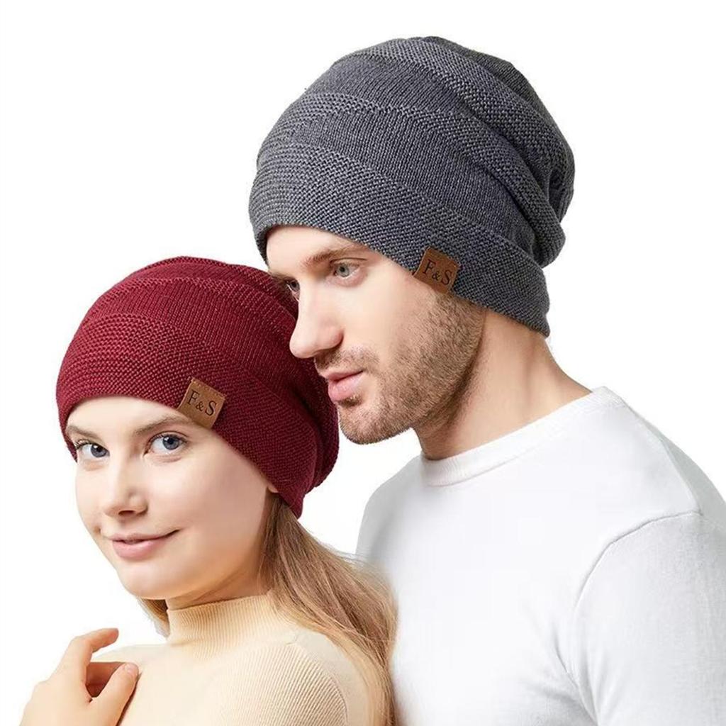 New Unisex Slouchy Winter Hats Add Fur Lined Men And Women Warm Beanie Cap Casual Label Decor Winter Knitted Hats