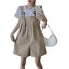 Green Plus Size Petite Cotton Workwear Overalls Shorts for Women - Summer High Waist, Loose Wide-Leg Style 