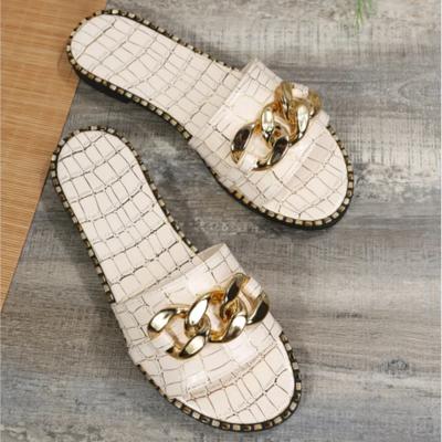 Grande Taille 35-43 Mocassins Léopard Plats pour Femmes Nouveaux Européens Américains Chaîne Métallique Bout Carré Chaussures Plates Sandales Mocassins pour Femmes