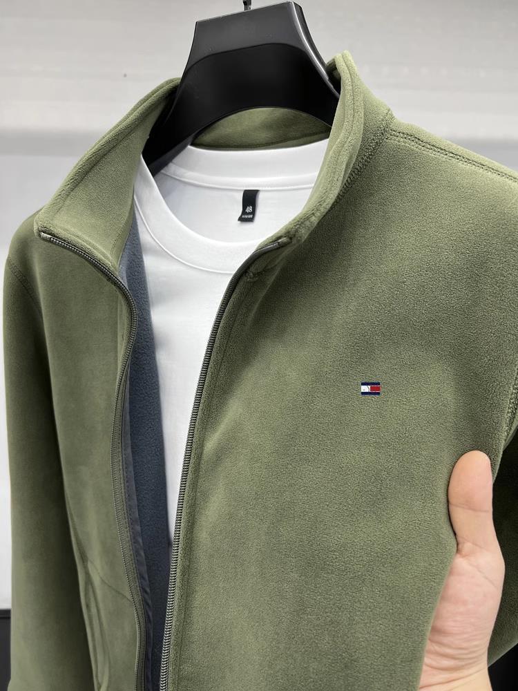 Męska Ciepła Kurtka Kardigan Tommy z Futerka z Kołnierzem Stojącym na Zamek