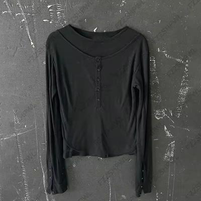 Camiseta Unisex de Manga Larga con Botones, Estilo Europeo y Americano, Doble Capa